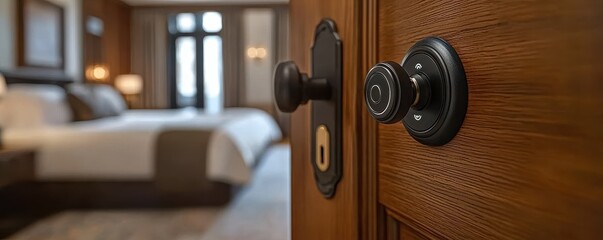 Obraz premium Luxury room access with a modern digital lock and elegant decor