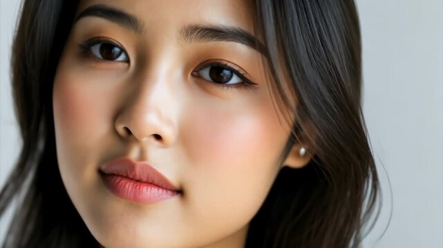Studio footage of a young beautiful model looking Asian woman on white background