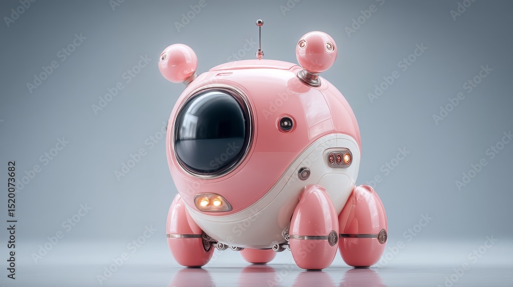 Poster a cute pink robot design with friendly features and smooth, rounded edges.