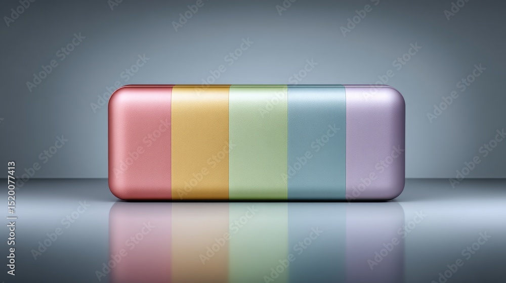 Poster a modern design showcasing a colorful rectangular object reflecting light beautifully.
