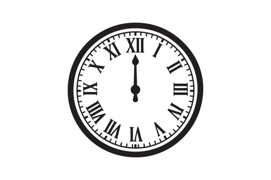 Clock striking midnight silhouette vector art illustration on white background