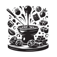 Black Chocolate Fondue Silhouette Vector, High Quality Illustration on White Background