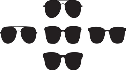 Black sunglasses silhouettes collection on white background depicting eyewear fashion and accessories