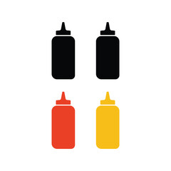 Ketchup and Mustard Squeeze Bottle Icons Set