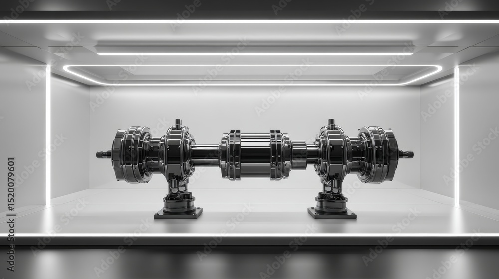 Aufkleber a sleek, modern machine component displayed under bright lights in a minimalistic setting.