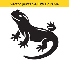 Vector illustration of a salamander, printable EPS, editable, black silhouette on white background
