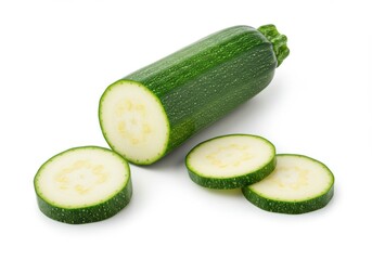 Fresh green zucchini sliced isolated on white background