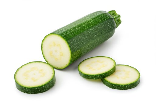 Fresh green zucchini sliced isolated on white background