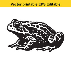 Vector illustration of a frog in black and white, printable and editable EPS file