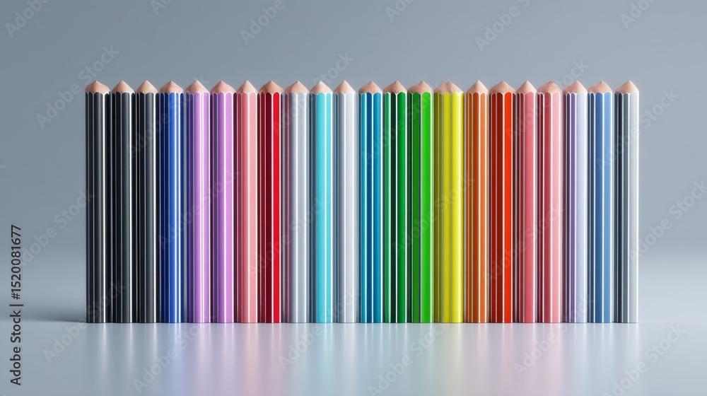 Poster a vibrant array of colored pencils arranged in a neat row, perfect for creativity.
