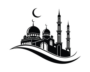 Fototapeta premium Islamic Mosque Silhouette with Crescent Moon and Minarets