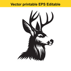 Majestic Mule Deer Head Silhouette: A Vector Printable Design