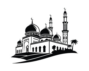 Majestic Mosque Illustration Black and White Design