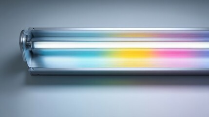 A vibrant fluorescent light tube emitting colorful light patterns.