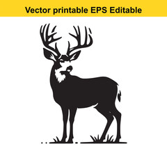 Majestic Mule Deer Silhouette: A Vector Printable Illustration