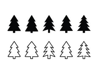 Fototapeta premium Simple Black and Outline Trees, Minimalist Row of Evergreen on Transparent BG