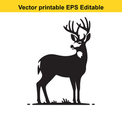 Majestic Silhouette of a Deer in a Black and White Vector Illustration