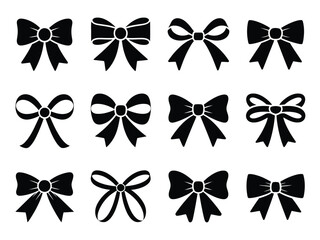 Bows Vector Set, Ribbon Silhouettes, Elegant Bows, Collection on Transparent BG