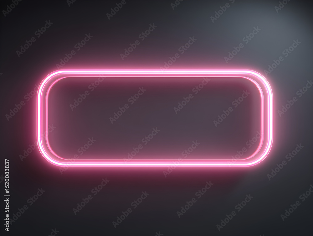 Poster a pink neon rounded rectangle frame glowing against a dark gray background in a studio setting