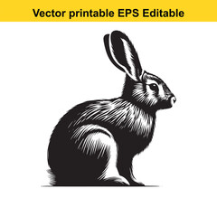 Vector illustration of a rabbit in a woodcut style, perfect for printing and editing