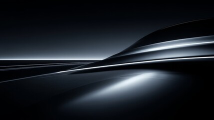 Abstract futuristic landscape with smooth curves and sleek surfaces in deep shadows.