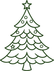 Simple Green Christmas Tree Outline with Star and Ornament Decorations