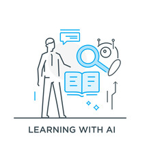 illustrations concept with businessmen. technology, partnership, artificial intelligence business robot, cybes. linear illustration Icons infographics. Landing page site print poster. Line story