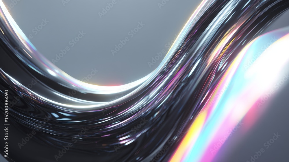 Poster an abstract representation of smooth reflective curves with vibrant colors.