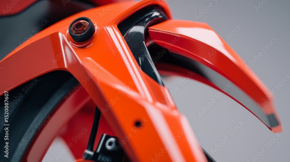 Poster close-up of a vibrant orange mechanical part showcasing modern design and precision engineering.