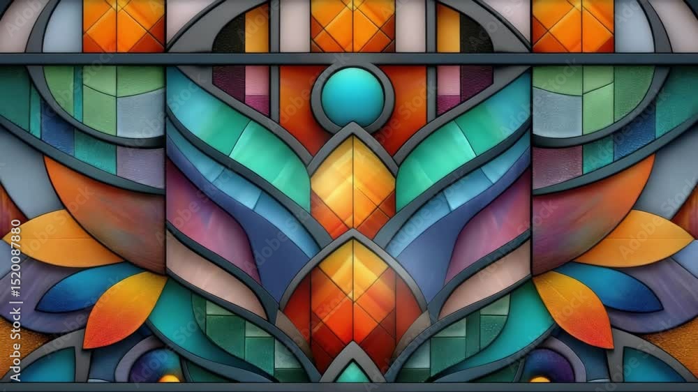 Poster decorative saturated colorful colorful geometric stained glass pattern with abstract design elements