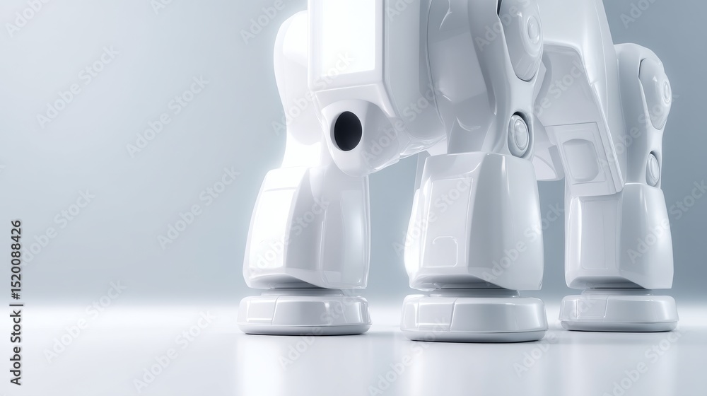 Poster close-up view of robotic legs showcasing innovative design and engineering precision.