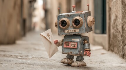 chrome delivery android walking down alley with envelope in hand