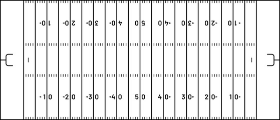 American football field with markings. American football field with yard lines and numbers on a transparent background. American football field in top view. Vector
