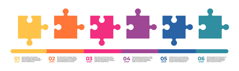 Business infographic template with puzzle pieces. Timeline concept for presentation, report, infographic, and business data visualization. Puzzle elements with space for text. Vector