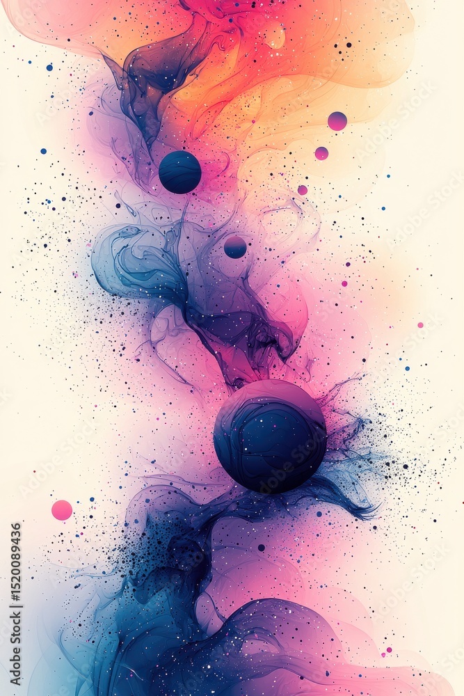 Poster abstract gradient artwork with colorful spheres and flowing design elements