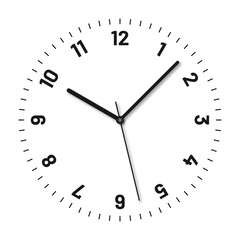 Modern clock face with numbers and clock hands. Blank clock dial with hours, minutes, and seconds hands. Vector