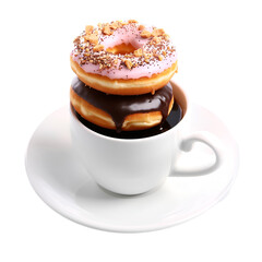 Cup of Cappuccino with Latte Art and Coffee Beans on transparent background

