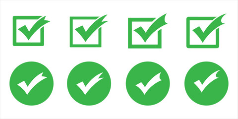 checkmark  green icon set vector on white background.