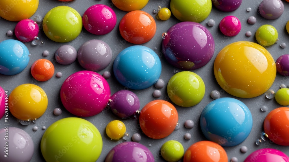 Poster colorful bubbles in various sizes create a vibrant and playful visual texture.