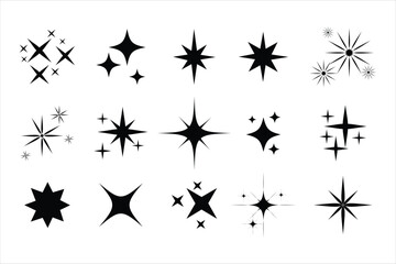 star, sparkle, glitter, shine icon set vector on white background.
