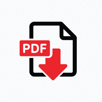 PDF Download Button Icon with Red Arrow and File Document Vector