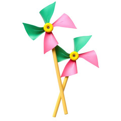 Two pinwheels with pink and green isolated on transparent background