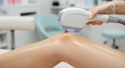 Detailed view of laser hair removal on woman’s leg at beauty salon