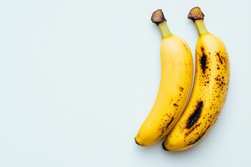 Two Ripe Bananas on White Background - Close-up of two slightly bruised ripe bananas on a white background