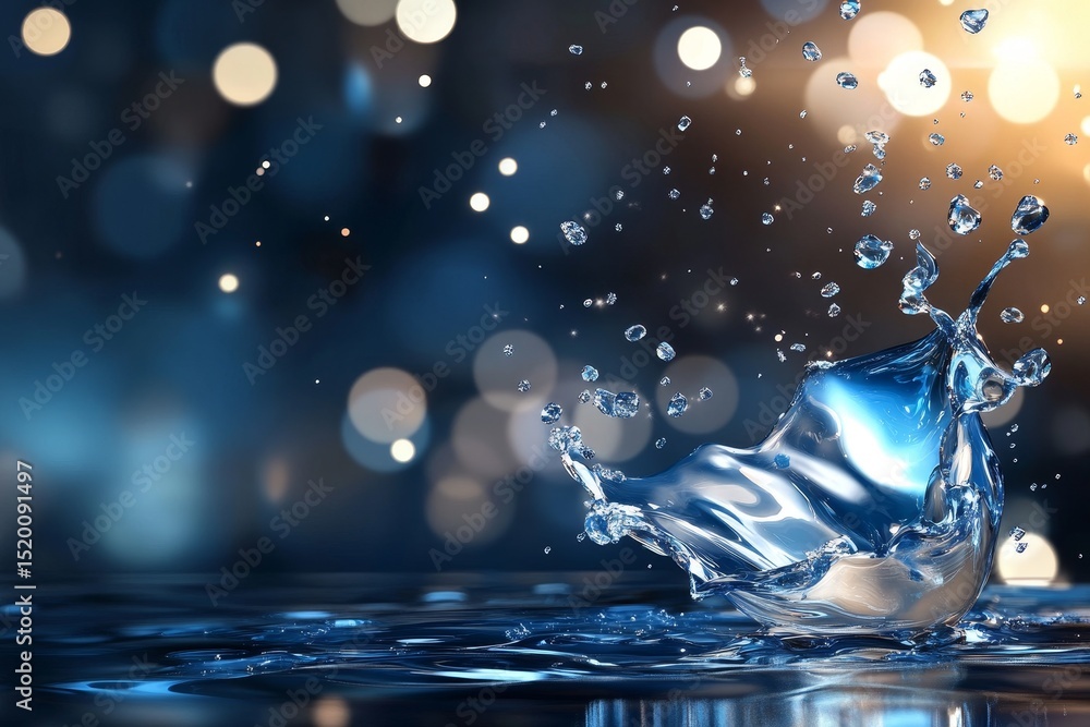 Poster water drop splash on dark background - stunning of a water drop splashing, creating a crown-like sha