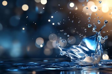 Water Drop Splash on Dark Background - Stunning of a water drop splashing, creating a crown-like shape against a bokeh background. Perfect for concepts of purity, freshness, and nature
