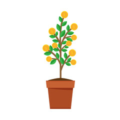 Money Tree in Pot Vector – Financial Growth, Investment, and Wealth Concept Illustration