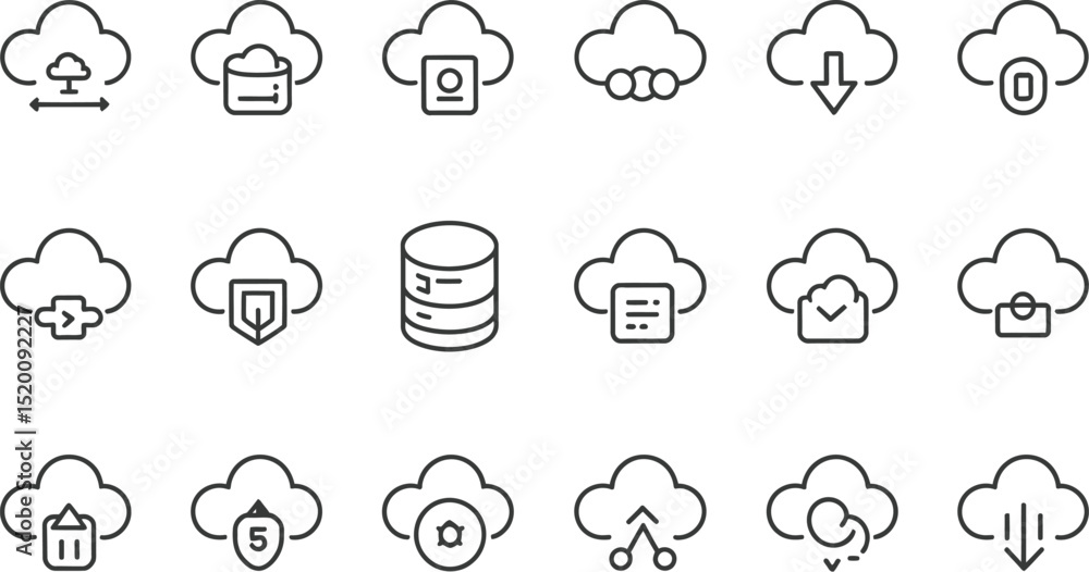 Aufkleber fifteen cloud computing icons showing different services and technologies in a simple line art style
