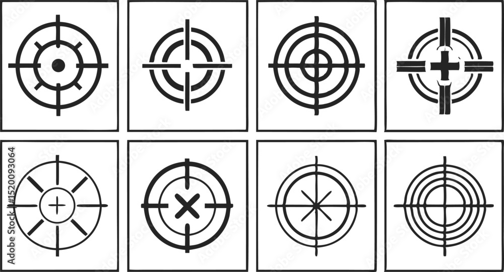 Poster eight target icons set for aiming and targeting