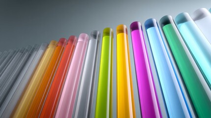 Colorful translucent tubes arranged in a vibrant spectrum, ideal for creative projects.